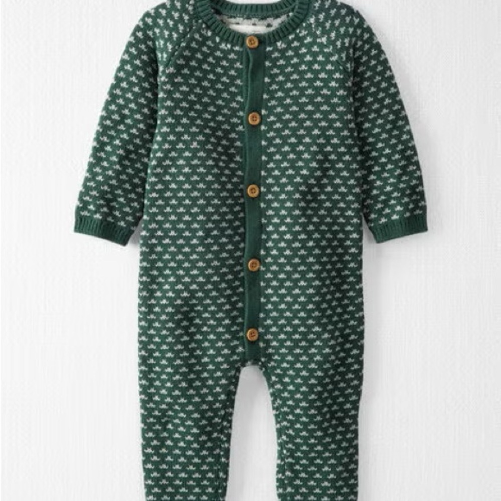Carters Baby Organic Cotton Knit Jumpsuit Green Patterned Onesie Sleeper - NWT